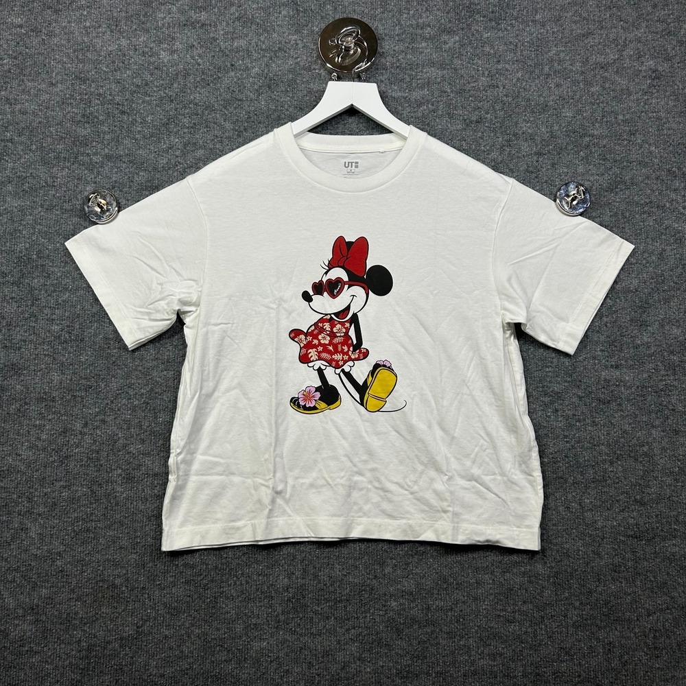 Uniqlo UT x Disney Minnie Mouse Hawaiian T-Shirt Womens White Graphic Tee - M
